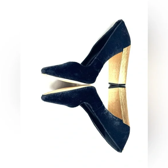 Calvin Klein Neema Velvet Gold Block High Heel Blue Size 10 - Picture 4 of 9